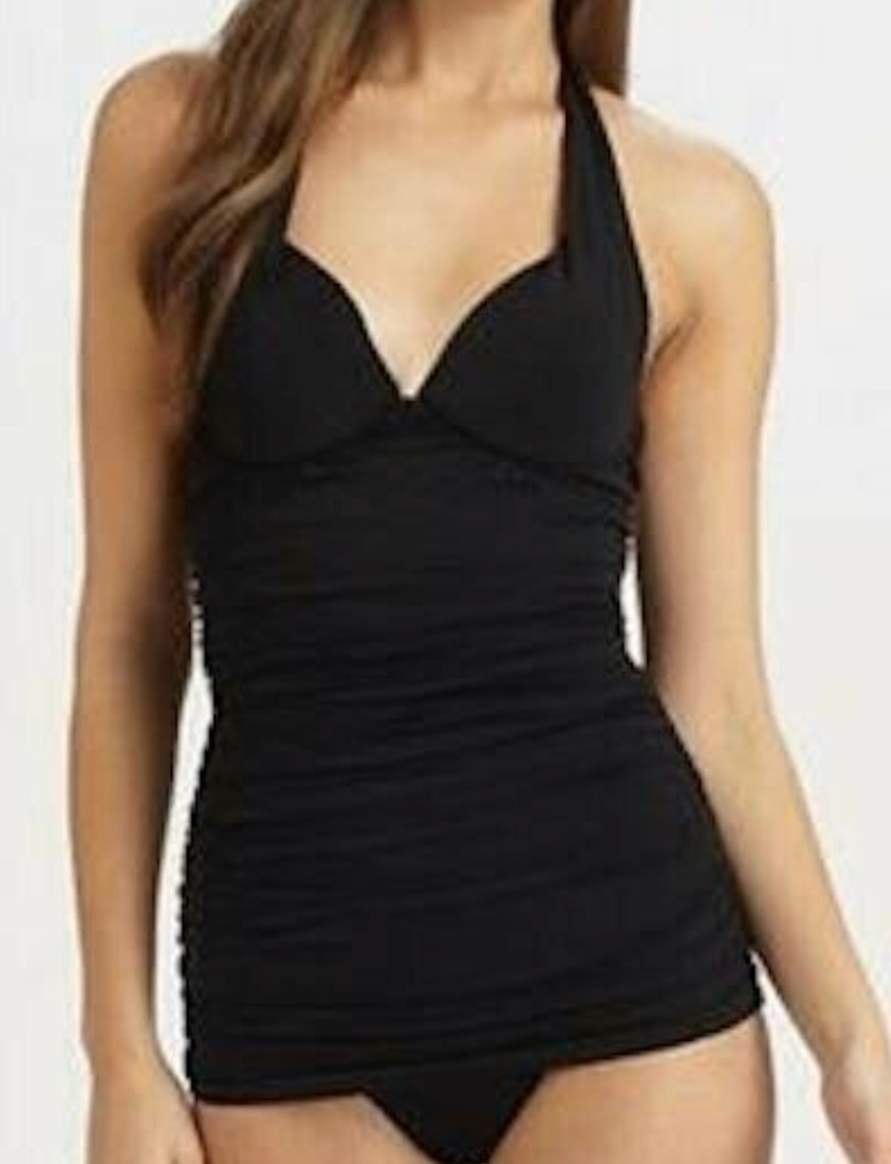 NATORI BLACK PUSH UP PLUNGE MAILLOT HALTER UNDERWIRE ONE PIECE SWIMSUIT 10 C/D